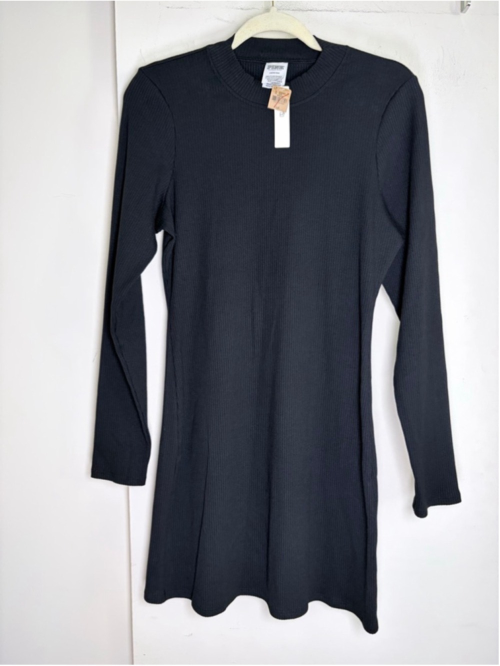 PINK Victoriaโs Secret Black Ribbed Long Sleeve Mock Neck Mini Dress Size L NWT